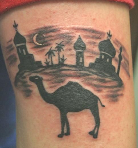 Silhouette Camel Tattoo Design For Half Sleeve