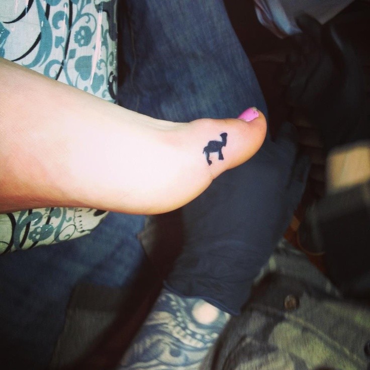 Silhouette Camel Tattoo On Girl Left Foot Toe