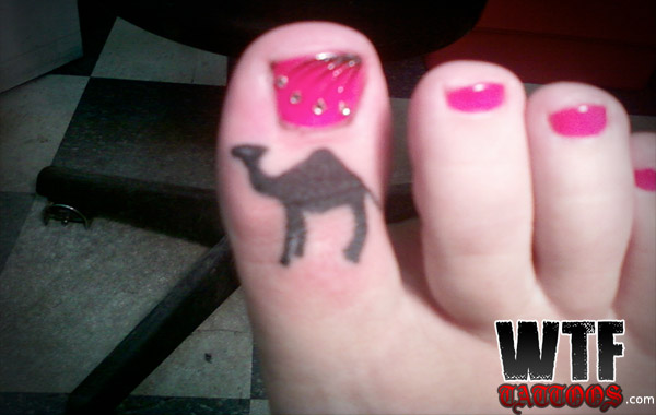 Silhouette Camel Tattoo On Girl Right Foot Toe
