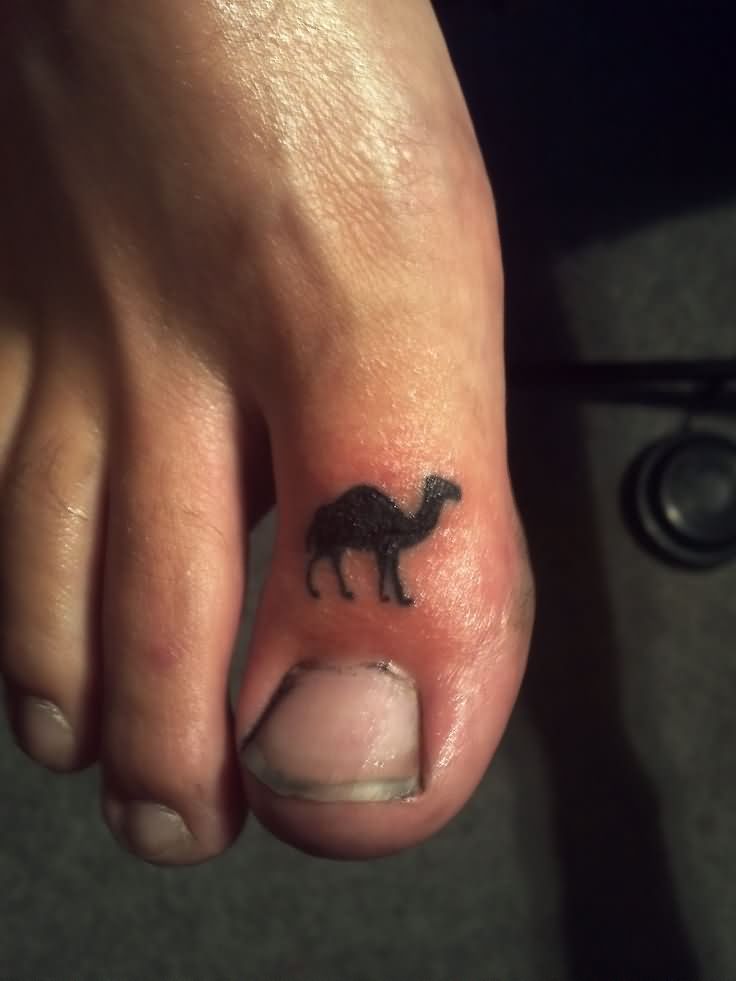 Silhouette Camel Tattoo On Left Foot Toe