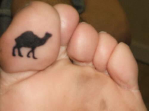 Silhouette Camel Tattoo On Left Under Toe
