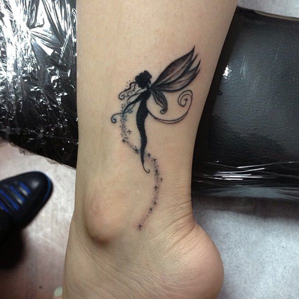 Silhouette Fairy Tattoo On Left Ankle