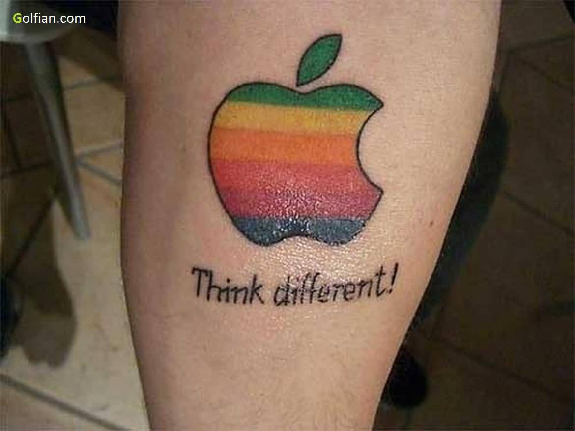 Think Different - Colorful Apple Logo Tattoo Design For Sleeve