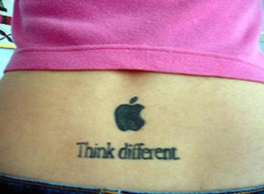 Think Different – Silhouette Apple Logo Tattoo On Women Lower Back