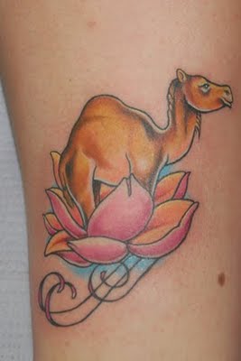 Traditional Camel With Lotus Flower Tattoo Design For Sleeve