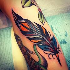 Unique Colorful Feather Tattoo Design For Sleeve