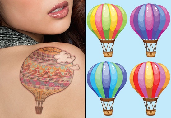 Unique Colorful Hot Air Balloon Tattoo On Right Back Shoulder
