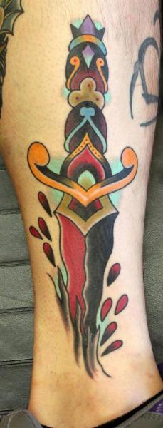 Unique Traditional Dagger Tattoo Design For Leg