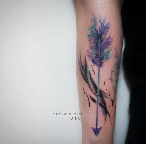 Watercolor Arrow Tattoo On Sleeve