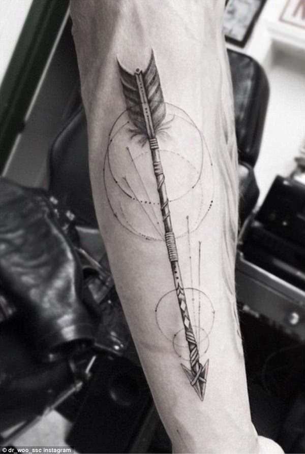 Wonderful Black And Grey Arrow Tattoo On Right Arm