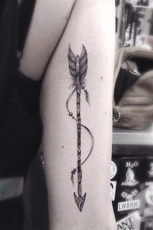 Wonderful Black Ink Arrow Tattoo On Right Half Sleeve