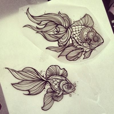 Wonderful Black Ink Two Fishes Tattoo Design