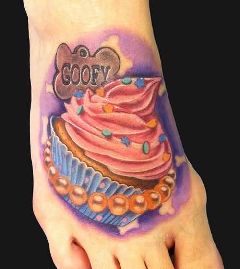 Wonderful Cupcake Tattoo On Right Foot