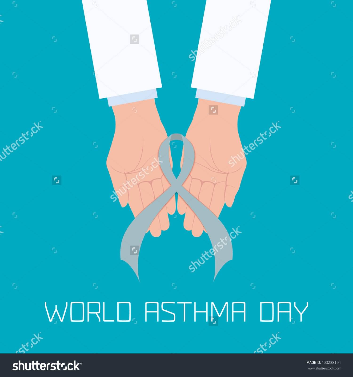 World Asthma Day Grey Doctor's Hand Holding Ribbon Illustration