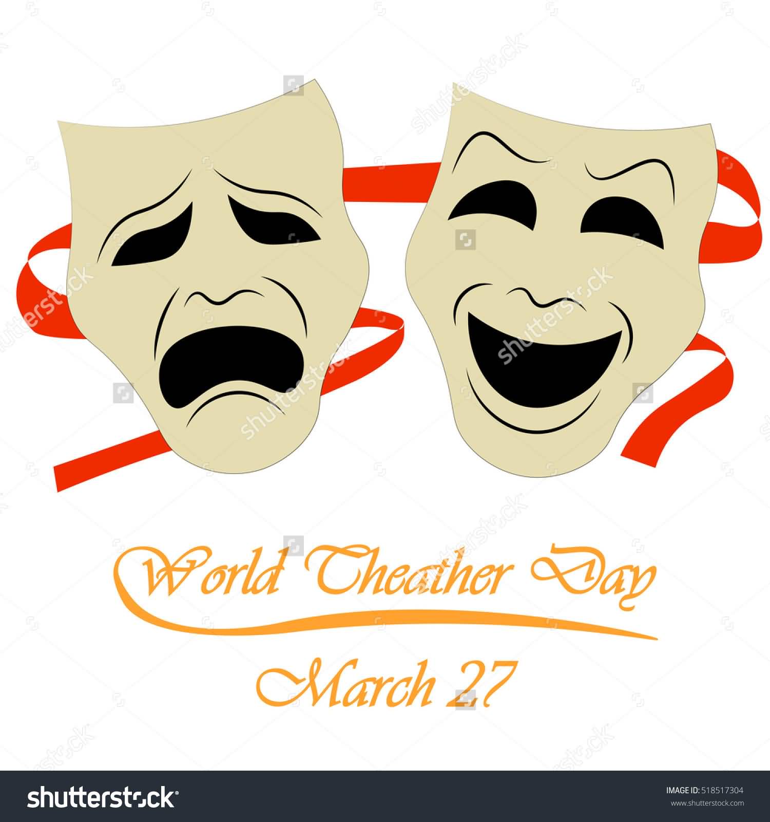 World Theatre Day March 27 Drama Masks Illustration