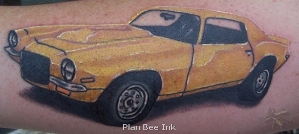 Yellow Camaro Car Tattoo Design