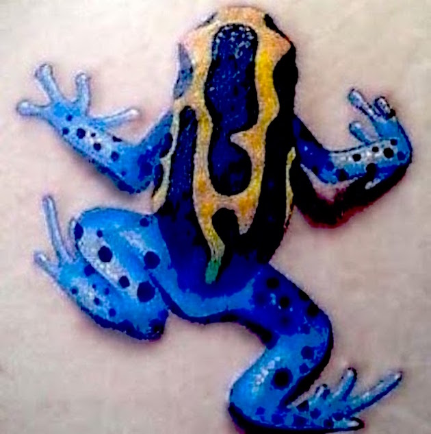3D Blue Ink Frog Tattoo Design