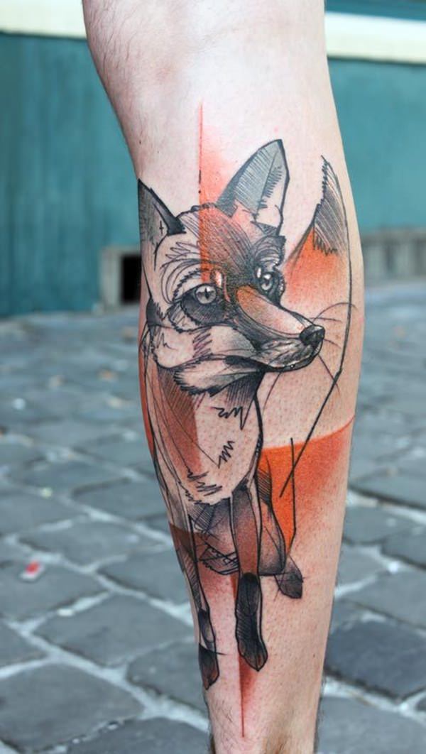 Abstract Fox Tattoo Design For Leg Calf