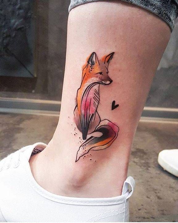 Abstract Fox Tattoo On Left Ankle