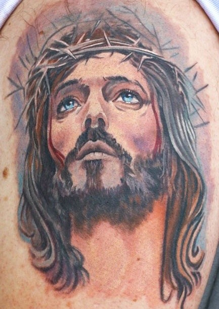 Abstract Jesus Head Tattoo Design For Shoulder