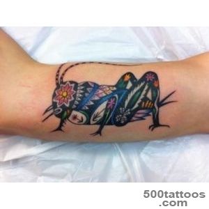 Attractive Colorful Grasshopper Tattoo Design For Sleeve
