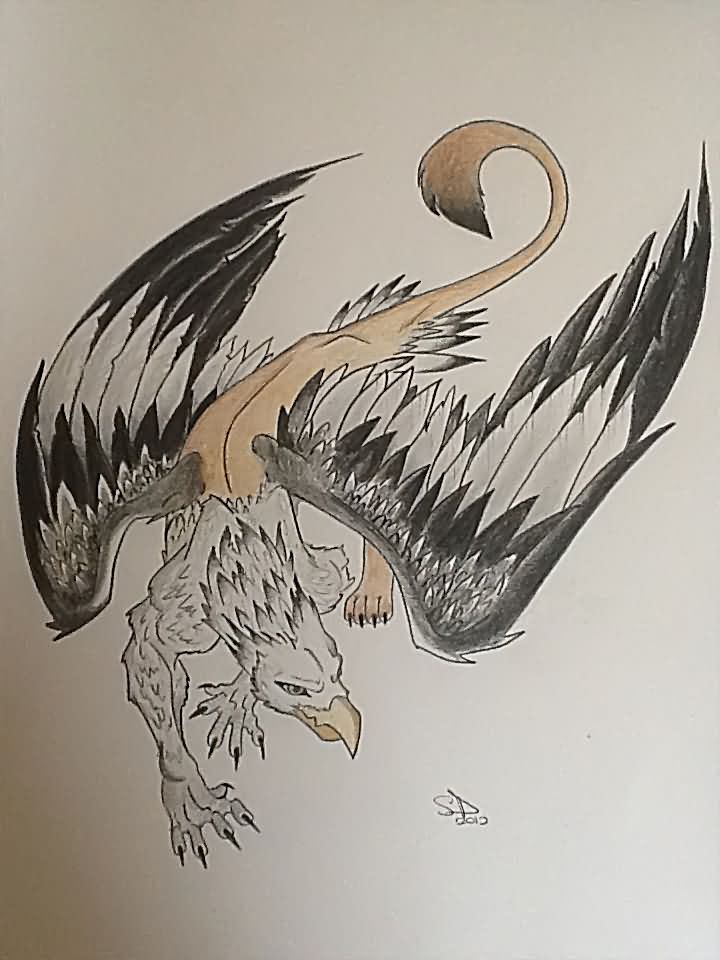 Attractive Flying Griffin Tattoo Design
