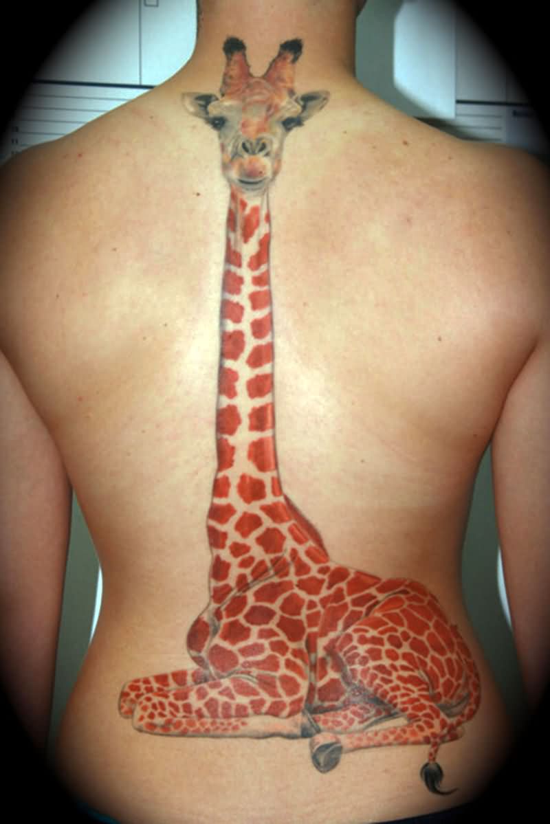 Attractive Giraffe Tattoo On Man Full Back