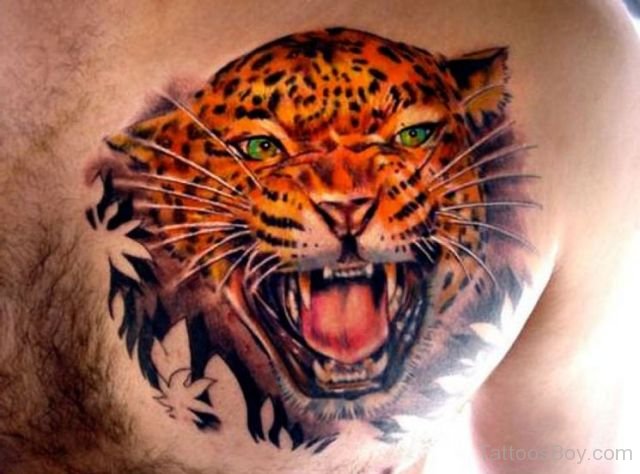 Attractive Jaguar Head Tattoo On Man Left Chest