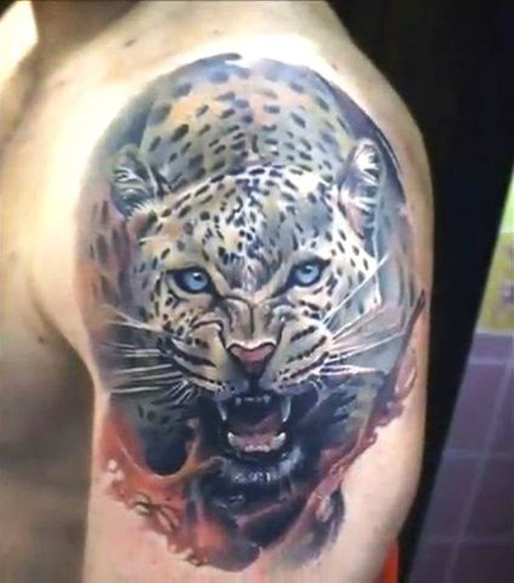 Attractive Jaguar Head Tattoo On Man Left Shoulder