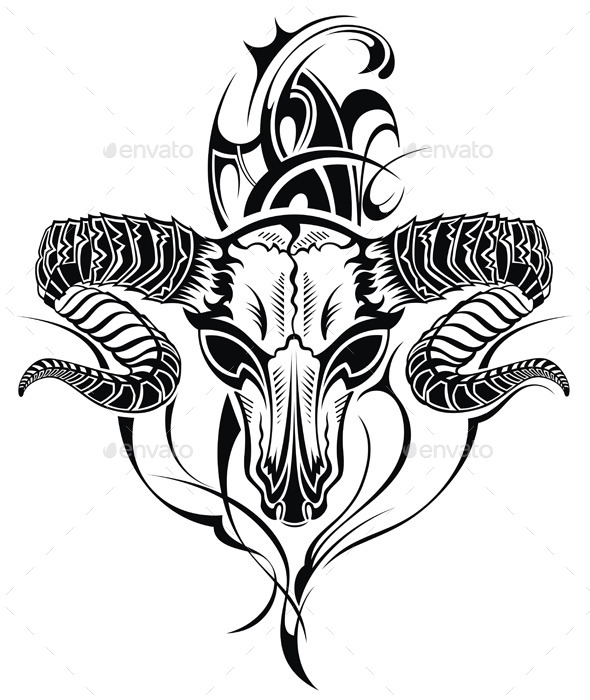 Awesome Black Tribal Goat Head Tattoo Stencil