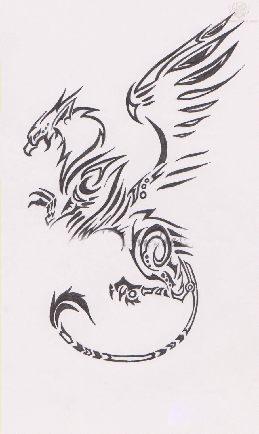 Awesome Black Tribal Griffin Tattoo Design