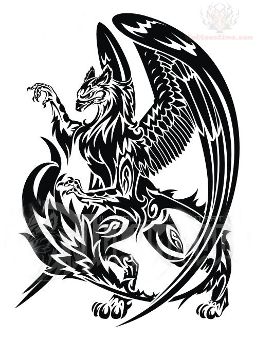 Awesome Black Tribal Griffin Tattoo Stencil