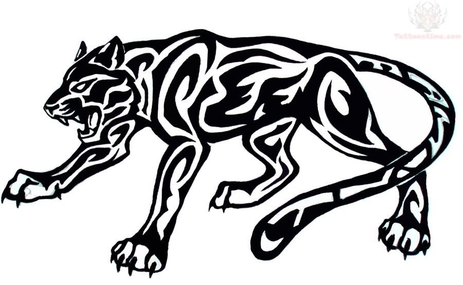 Awesome Black Tribal Jaguar Tattoo Stencil