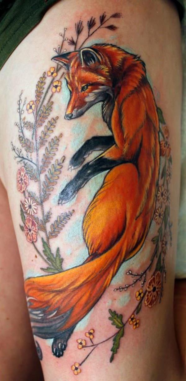 Awesome Fox Tattoo On Left Thigh