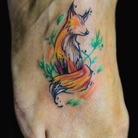 Awesome Fox Tattoo On Right Foot
