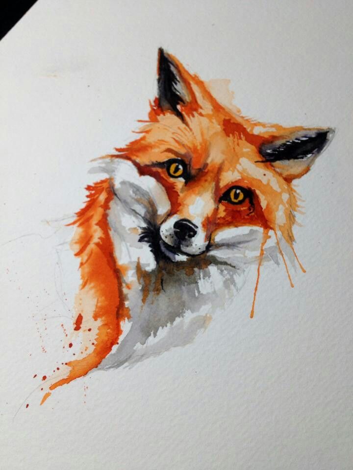 Awesome Watercolor Fox Tattoo Design