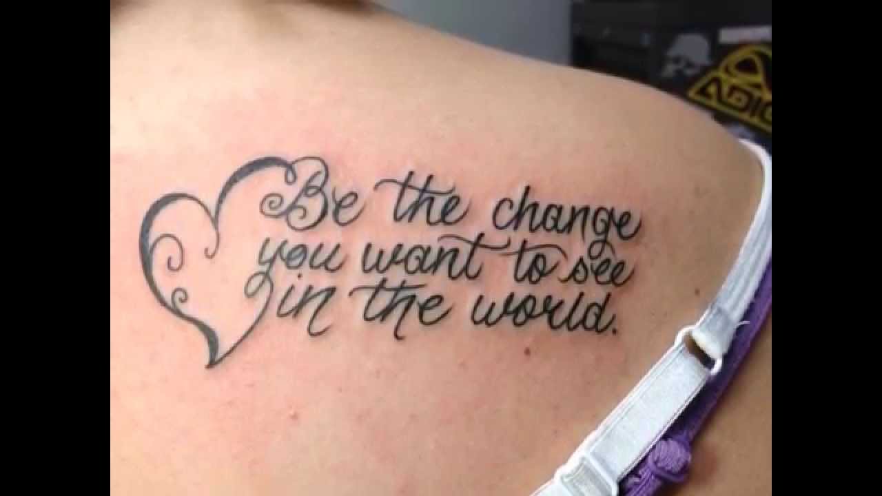 Be The Change You Want To See In The World - Black Heart Tattoo On Girl Right Back Sholder