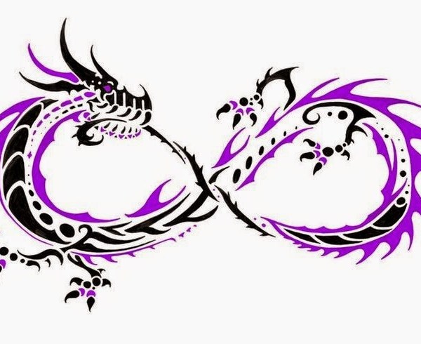 Black And Purple Tribal Dragon Infinity Tattoo Stencil