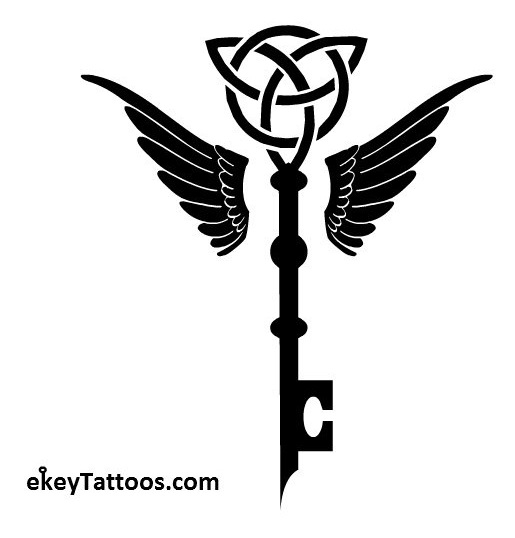 Black Celtic Key With Wings Tattoo Design By Joel