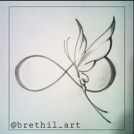 Black Ink Butterfly With Infinity Tattoo Design