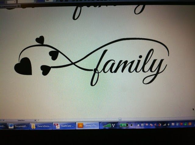 Black Ink Family With Infinity And Hearts Tattoo Design