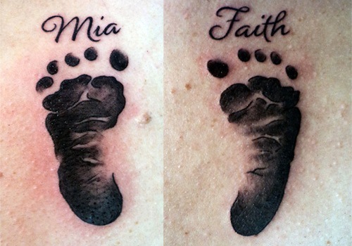 Black Ink Footprints Tattoo Design