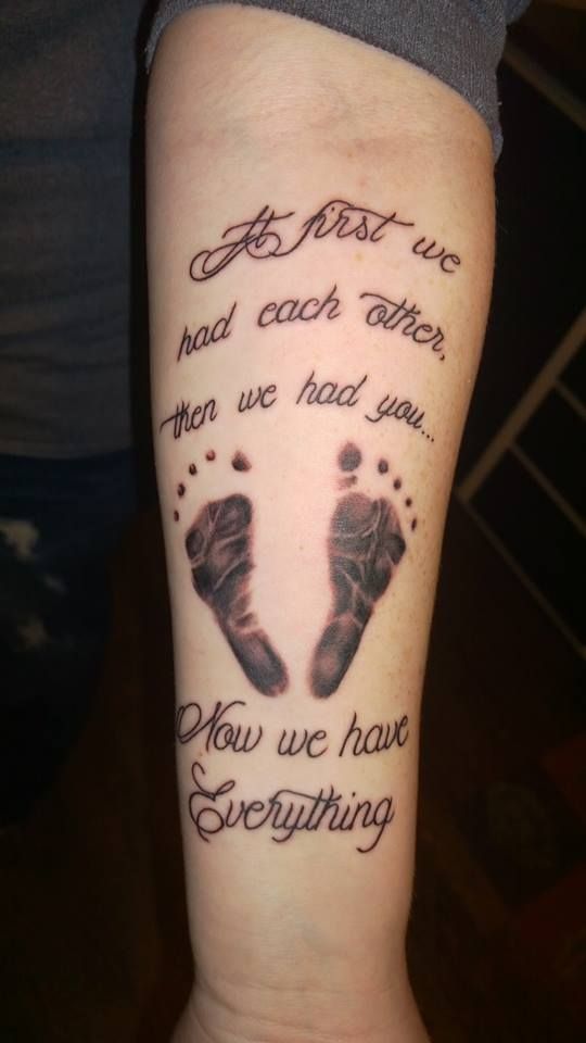 Black Ink Footprints Tattoo On Forearm