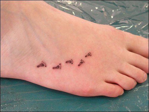 Black Ink Footprints Tattoo On Right Foot