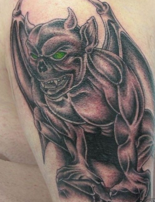 Black Ink Gargoyle Tattoo On Half Sleeve