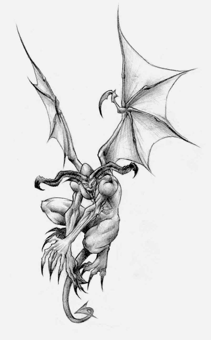 Black Ink Gargoyle With Wings Tattoo Design