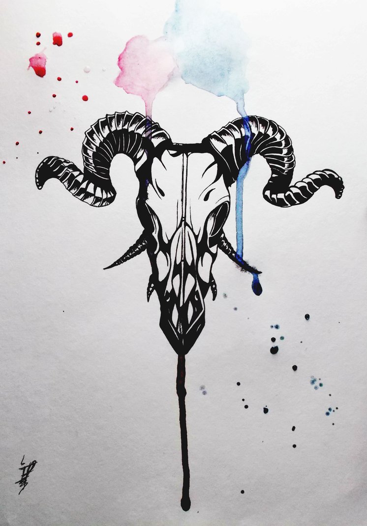 Black Ink Goat Skull Tattoo Design
