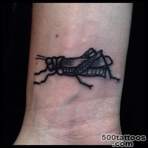 Black Ink Grasshopper Tattoo On Wrist