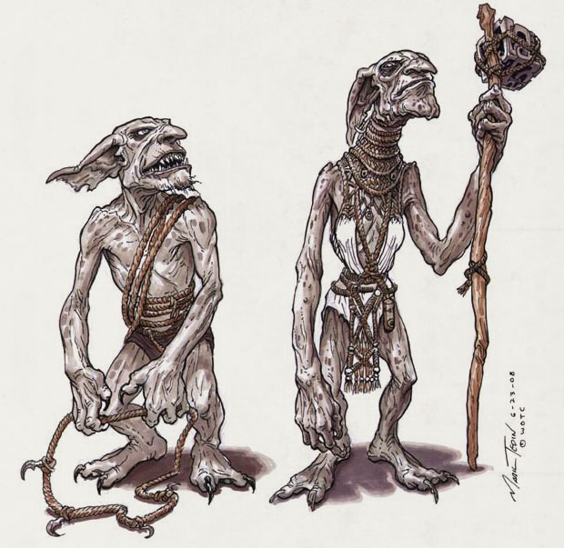 Black Ink Old Two Goblin Tattoo Design