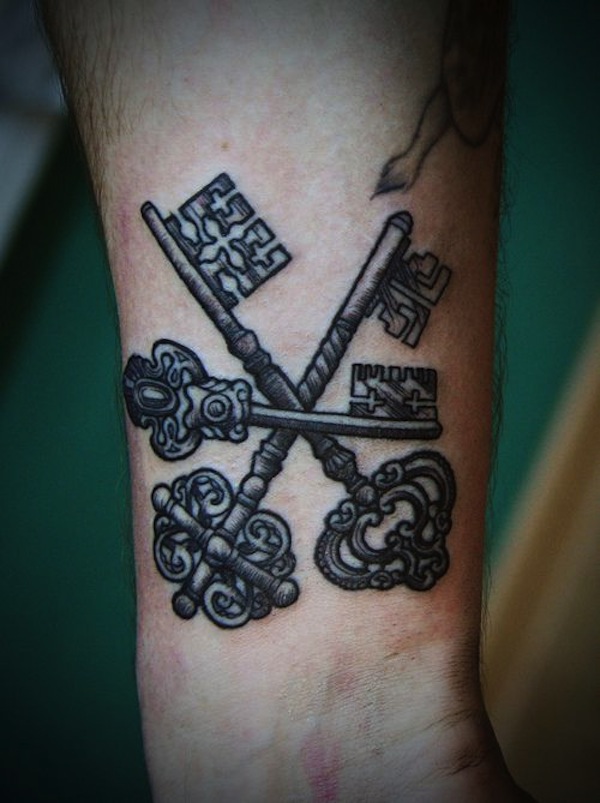 Black Ink Three Keys Tattoo On Wrist